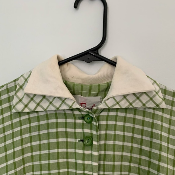 vintage 1950s green gingham fit and flare dress size xs/s betty barclay - Picture 4 of 8